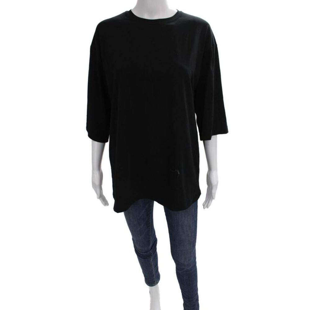 Daniel Women Tunic T Shirt Black Cotton Blend Crew Neck 3/4 Sleeve Size 2